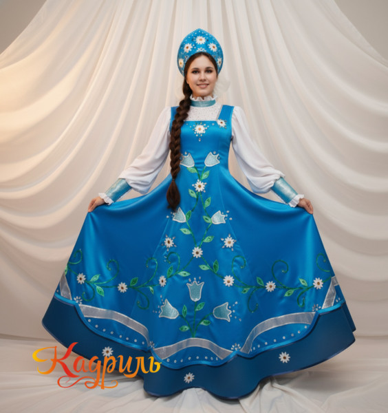 Костюм сценический голубой русский сарафан. Рис. 1