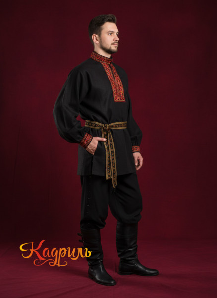 Мужской славянский костюм черный. Рис. 1
